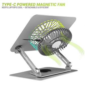 Desktop Adjustable Notebook Holder Riser Rotation Laptop Raiser Dual Shaft Laptop <b>Stand</b> with Cooling <b>Fan</b> - Product Image 2