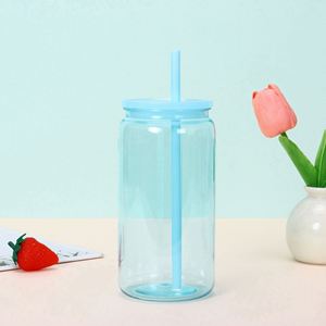 AGH - Nueva Llegada - Vaso de Vidrio Transparente Esmerilado de 16 oz para Sublimación, Vaso de Cerveza con Tapa Colorida - Product Image 4