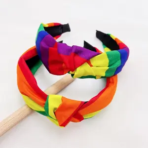 Großhandel geknotete breite Regenbogenst reifen Stirnband Kreuzknoten Haar bänder Haarschmuck Lgbt Gay Pride Stirnband