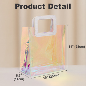 Transparent Iridescent PVC Tote Bag Square Reusable Waterproof Cosmetic Packaging Gift Bag Mixed Colors - Product Image 3