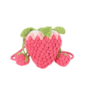 Bolso cruzado tejido a mano, nuevo estilo, diseño de fresa de ganchillo, monedero bonito para niños, Bolso pequeño, flores decorativas, plantas - Product Image 5