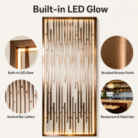 Paravent en acier inoxydable bronze brossé avec éclairage LED intégré, séparateur de pièce en treillis métallique, étanche, style Art Déco pour restaurant