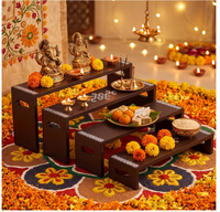 Support en bois personnalisé pour la décoration de Ganesh Puja, Kolam Pooja, Chowki, ensemble de tabourets de prière à 4 niveaux, rehausseur de table Diwali Kolam