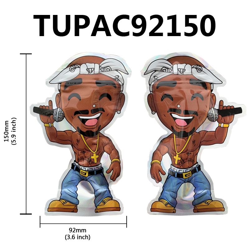 3.5g Pop 2PAC Tupac Doll Figure Collectible Custom Mylar Zipper Bags  Holographic Design Paper Transparent Window Boxes in Stock