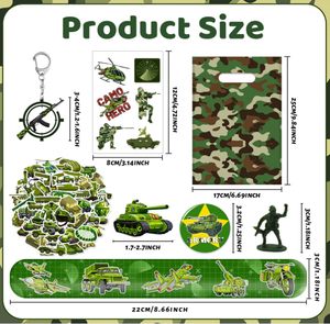 Fournitures pour fête d'anniversaire sur le thème de l'<span class=keywords><strong>armée</strong></span> : Bracelet camouflage militaire, porte-clés, badge, figurine de soldat, autocollants de tatouage, sac cadeau, jouets - Product Image 6