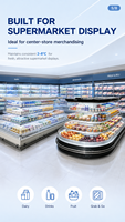 Commerciële supermarkt ronde vierkante eilandvitrine open koeler voor fruit, groenten, dranken en zuivel