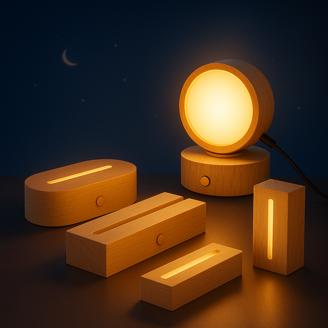 Battery Operated 5mm RGB Multi Color Lights Wooden Base Led with Touch Sensor for Acrylic Crystal Resin Night Lamps