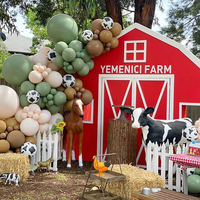 Kit d'arche de guirlande de ballons vert sauge, marron, beige, ballons en latex à imprimé vache, décoration de fête sur le thème de la ferme pour baby shower et 1er anniversaire