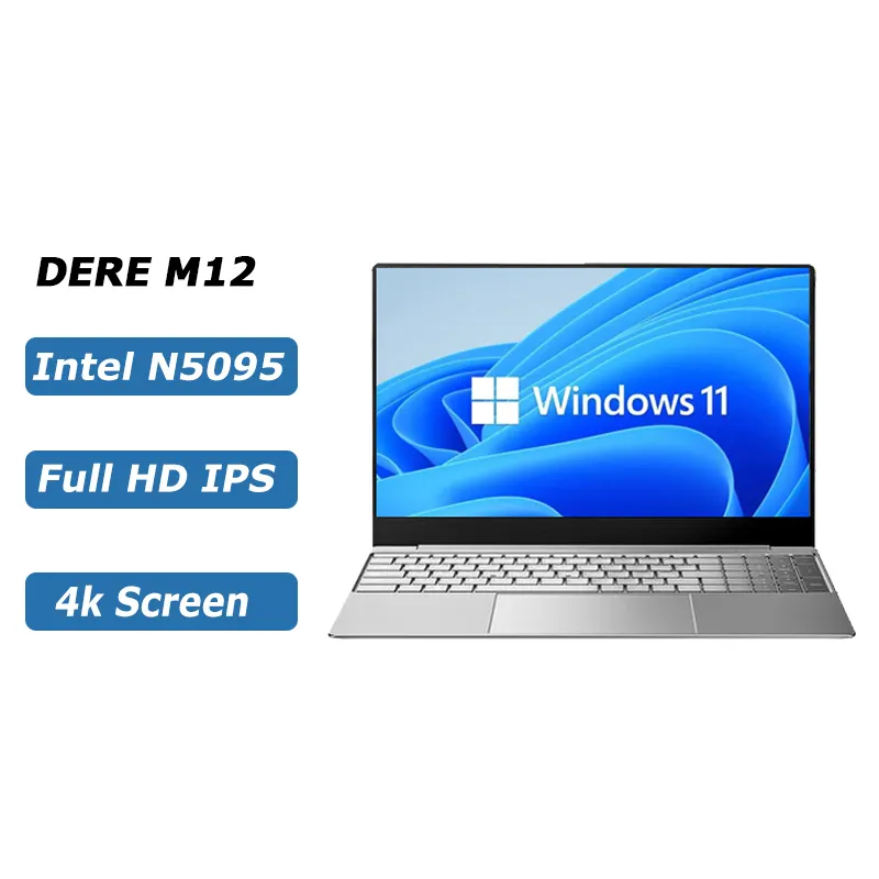 Dere M12 Laptop 15.6" Intel Celeron N5095 16GB RAM 512GB SSD IPS 4K Office Computer with Fingerprint Unlock Windows 11 Notebook