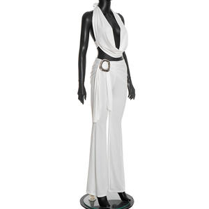 Nuevo Conjunto de Dos Piezas para Mujer, Elegante, Color Sólido, Sin Mangas, Top Corto con Cuello Swing y Pantalones con Parches Metálicos - Product Image 6