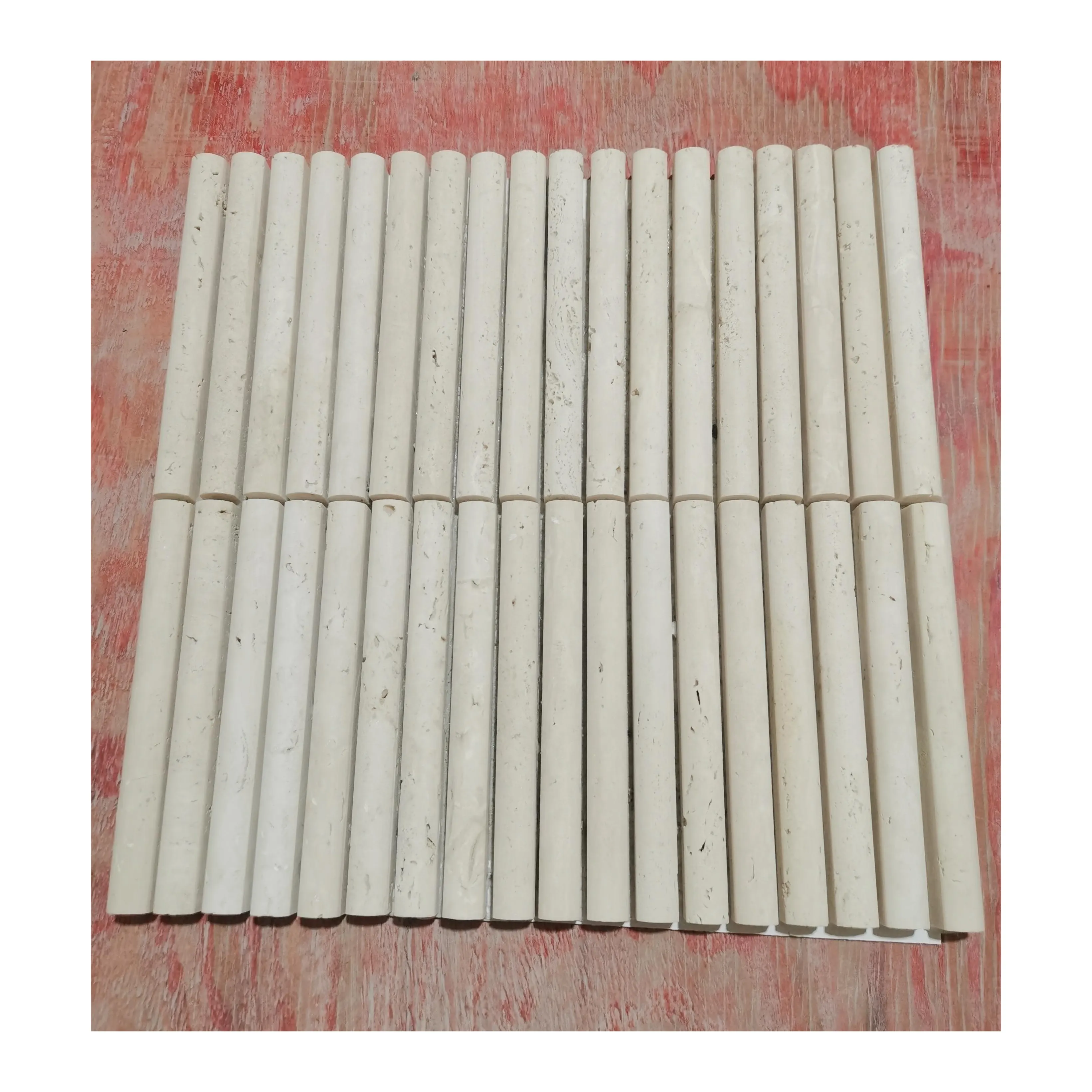 SHIHUI Natural Travertine Pencil Round Tiles Wall Decoration Beige Travertine Kitchen Backsplash Travertine Bullnose Mosaic Tile