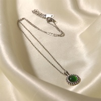 Collar con Colgante Redondo de Acero Inoxidable Dorado con Piedra Natural Verde Ojo de Gato Ovalada para Mujer, Venta al Por Mayor