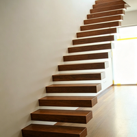 Kit d'escalier en L en bois Ace avec marches, éclairage LED moderne, contrôleur et rampe en verre – Escalier flottant