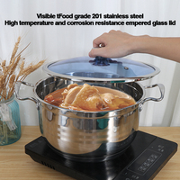 Ensemble de 6 ustensiles de cuisine multifonctionnels en acier inoxydable de grande capacité avec couvercle en verre, compatible gaz et lave-vaisselle, pour la cuisine à domicile