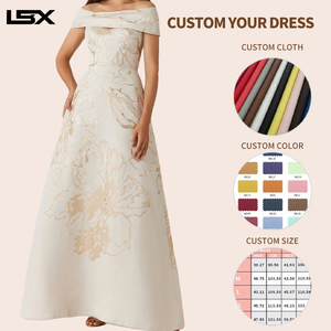 Abito da sera elegante e lussuoso da <span class=keywords><strong>donna</strong></span>, colore avorio champagne, con ricami floreali in broccato, modello a trapezio, lungo fino ai piedi, con logo personalizzato. - Product Image 2