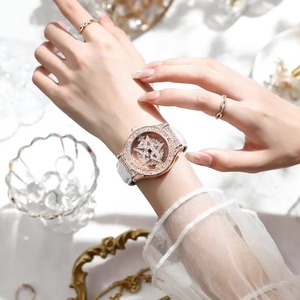 Reloj de Pulsera de Lujo con Correa de Cuero y Diamantes para Mujer, Esfera Giratoria con Diseño de Cielo Estrellado, Reloj de Moda para Dama, Acero Inoxidable - Product Image 5