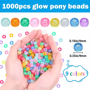 1000 pièces, mélange de 9 couleurs, perles acryliques phosphorescentes DIY en vrac pour la fabrication de bijoux (bracelets, colliers, perles de taille, perles de poney pour cheveux) - Product Image 5