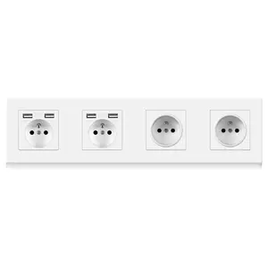 EU-Standard 4-Gang 16-Amp-Wandsteckdose mit 4 USB-Steckdosen französische Standardsteckdose & Steckdosen