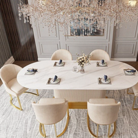 Ensemble de salle à manger moderne de luxe italien, structure en métal, plateau en marbre, chaises rembourrées en cuir, table à manger portable de qualité supérieure, meubles pour la maison