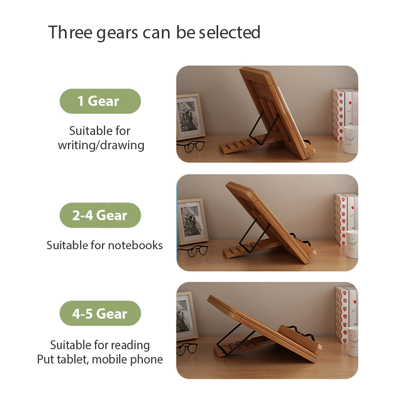 Экологичный Регулируемый бамбуковый держатель для книг и страниц, стол для чтения, переносная прочная бамбуковая подставка для книг