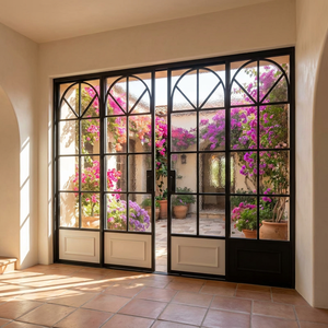 Porte <span class=keywords><strong>Scorrevoli</strong></span> Moderne ad Arco Personalizzate con Vetro Temperato a Doppio Vetro Scanalato, Telaio Sottile, Porte Divisorie Interne Insonorizzate - Product Image 4