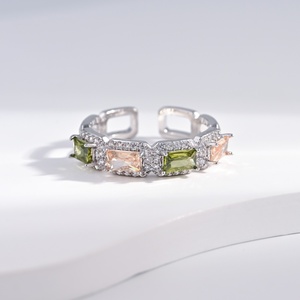 wholesale plata 925 sterling silver Geometric stone <b>ring</b> Rhodium Plated engagement adjustable fashion <b>cz</b> zircon <b>rings</b> for women - Product Image 4