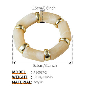 Bracciale Elastico Boho Chic in Acrilico per Donne - Braccialetto Artigianale con Perline Dorate, Bracciale Estivo in Resina Colorata - Product Image 2