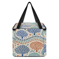 Sac à lunch isotherme réutilisable imprimé avec des coquilles de corail et quatre poches intérieures en filet