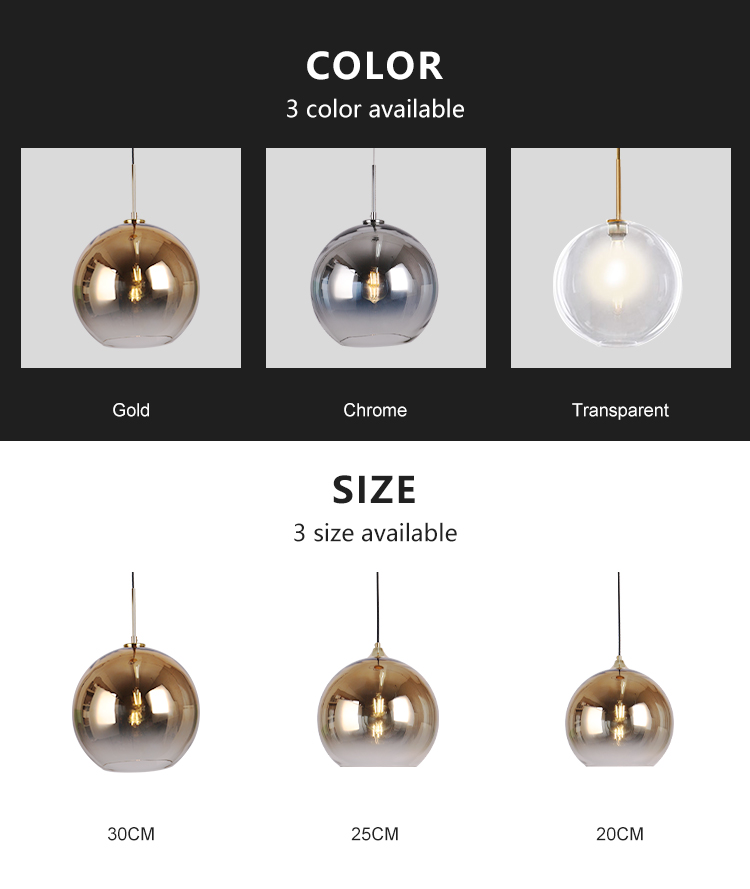 New Design Indoor Decoration Bedroom Dining Room Round E27 Modern Glass Pendant Lamp