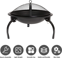 Brasoir d'extérieur Portable pliable de 22 pouces pour barbecue, foyer avec grille de couverture pour le camping, vente en gros