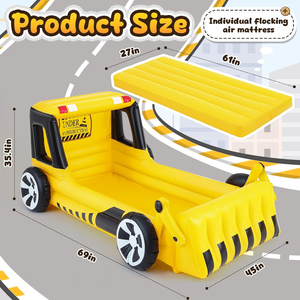 Cama inflable para niños con excavadora amarilla, cama de viaje para niños pequeños con parachoques de seguridad y colchón de aire, colchón de aire portátil con bomba - Product Image 2