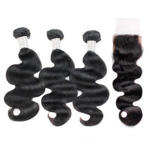 Lot de 3 Bundles de Cheveux Humains Vierges Brésiliens Ondulés Naturels avec Fermeture Frontale en Dentelle – Vente en Gros - Product Image 1