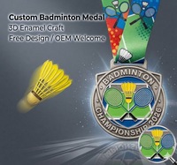 Médaille de badminton personnalisée plaquée or en alliage de zinc, vente en gros, faible MOQ, moulage 3D, logo personnalisé, médaille de compétition sportive de badminton