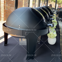 Idéal pour la restauration mobile, l'hôtellerie, les buffets, les tables rondes, les réchauds à nourriture avec couvercle roulant, en noir - réchaud à nourriture