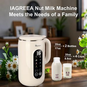 เครื่องทำนมถั่ว IAGREEA ขนาด 1 ลิตร สแตนเลสสตีล 600 วัตต์ ควบคุมด้วยระบบอิเล็กทรอนิกส์ สำหรับทำนมอัลมอนด์ นมข้าวโอ๊ต นมถั่วเหลือง พร้อมฟังก์ชั่นอุ่นร้อน - Product Image 6