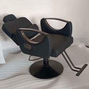 Silla de Barbero Hidráulica Negra, Giratoria 360 Grados, Silla de Estilismo para Salón, Reclinable, con Reposapiés - Product Image 1