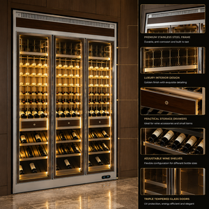 Armoire à vin moderne en acier inoxydable, vitrine à vin avec étagères inclinées et portes vitrées OEM/ODM - Product Image 3