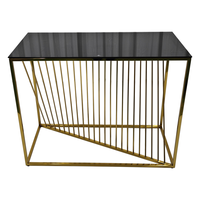 Table de bar rectangulaire en acier inoxydable doré avec plateau en verre noir