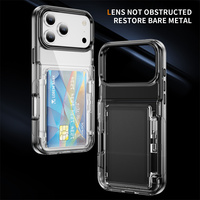 Casing HP Transparan dengan Slot Kartu dan Penyangga untuk iPhone 17 Air 16 15 Plus 14 13 12 Pro Max, Anti Benturan, Bahan Akrilik Keras