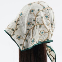 Foulard triangulaire brodé floral bohème pour femme, en coton et lin, accessoire de cheveux vintage multi-usage pour les vacances