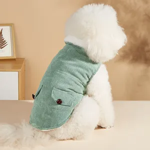 BOKHOUSE-ropa para mascotas, chaqueta acolchada de PANA con botones, color marrón, rosa, cálido, XXS-XXL al por mayor, para invierno