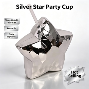 PP Plastic Five Point <b>Star</b> Shape Plastic Tumbler 20oz With Straw With Lid Electroplated Finish Custom Logo Wholesale - Product Image 2