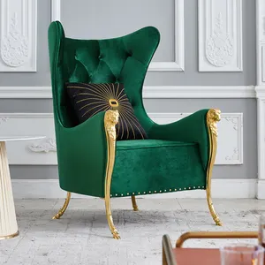 Kursi Sofa Sayap Belakang Ruang Tamu Mewah, Kursi Lengan Logam Emas Desain Italia Kelas Atas