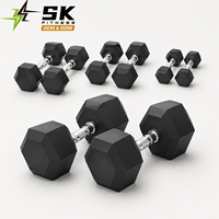 Haltères hexagonaux noirs SK avec poignée chromée, haltères de musculation pour équipement de fitness commercial, fournisseur d'équipements de fitness professionnels