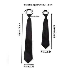 Corbata negra brillante con cremallera para hombre y mujer, corbata sin nudos para camisa y traje - Product Image 2