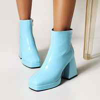 2023 gros Sexy en cuir verni dames gros talon haut bottines femmes plate-forme hiver et automne chaussures