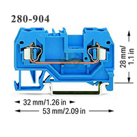 Wagos 280-904, bornier traversant à 2 conducteurs, adapté aux applications Ex I ; marquage central ; rail DIN 35x15 et 35x7.5 bleu