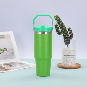 Gobelet de voyage isotherme en acier inoxydable 20oz 30oz avec poignée, double paroi sous vide, couvercle anti-fuite, paille et base antidérapante, pour boissons chaudes et froides - Product Image 1
