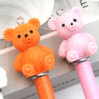 Stylo bille fantaisie avec tête d'ours à suspendre, corps métallique brillant, logo personnalisé, cadeau d'anniversaire pour enfants, boutique