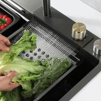 Robinet de cuisine à cascade à montage sur pont en acier inoxydable, à trou unique, avec pistolet intelligent gris, robinet de baignoire chaud, capteur de température froide, sans contact